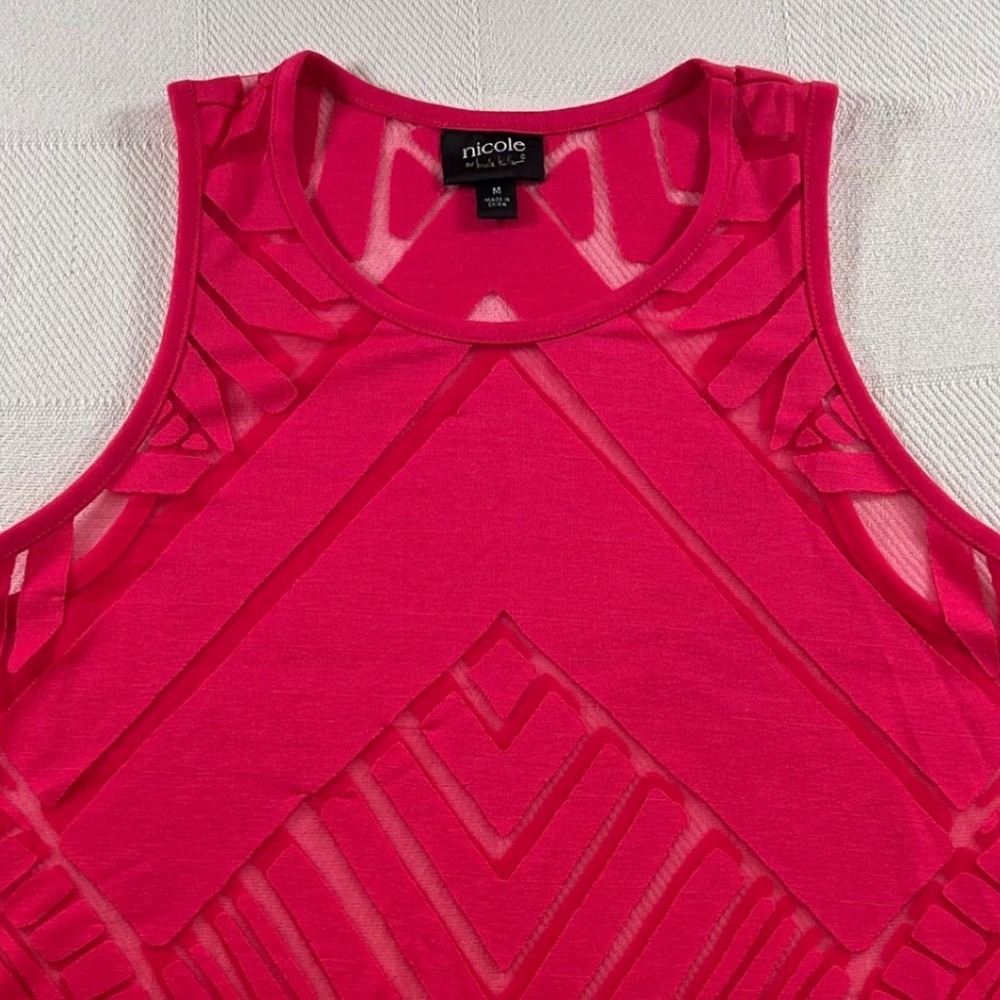 Nicole by Nicole Miller Hot Pink Geometric Burnout Tank Top Womens Medium Modern - Picture 2 of 7